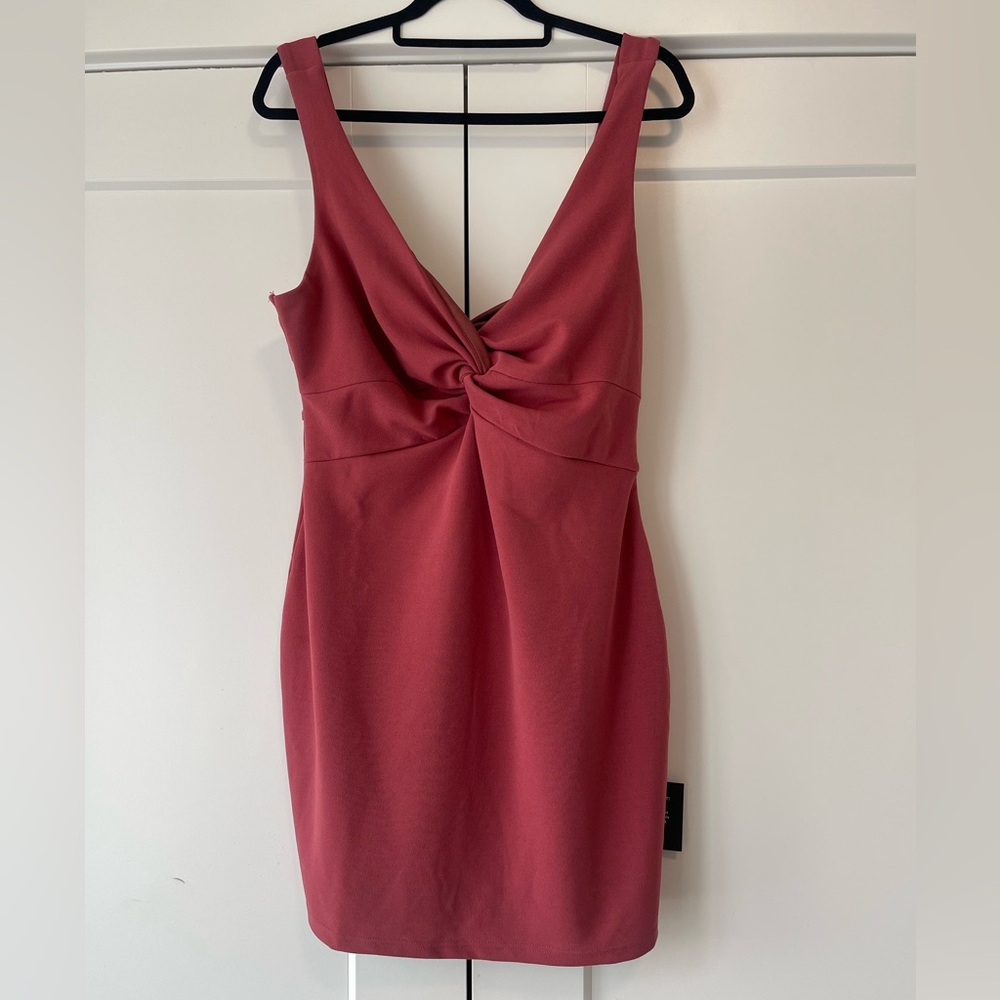 Lulus Dusty Rose Twist Front Mini Dress XL NWT Wedding Guest